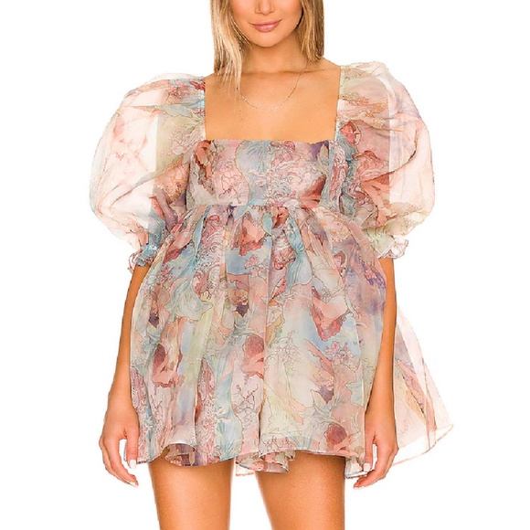 BEST Selkie The Mucha Puff Mini Dress Angel Print Party Cocktail Spring - Picture 2 of 13